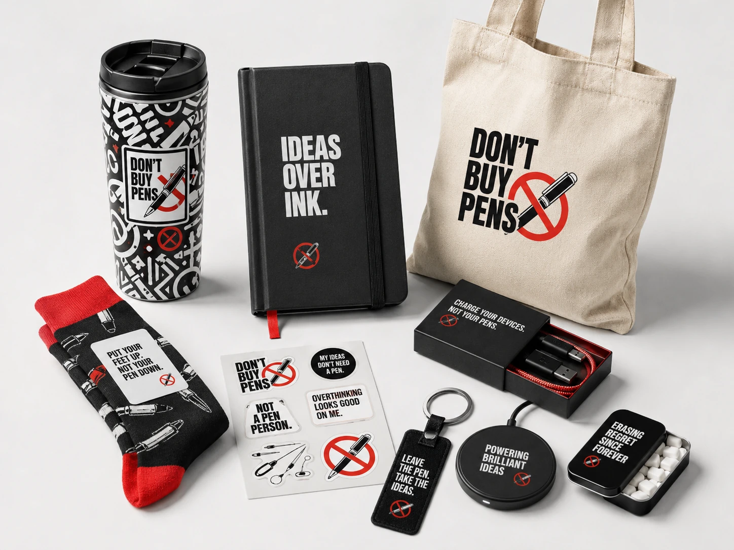 Don't Buy Pens branded merchandise collection